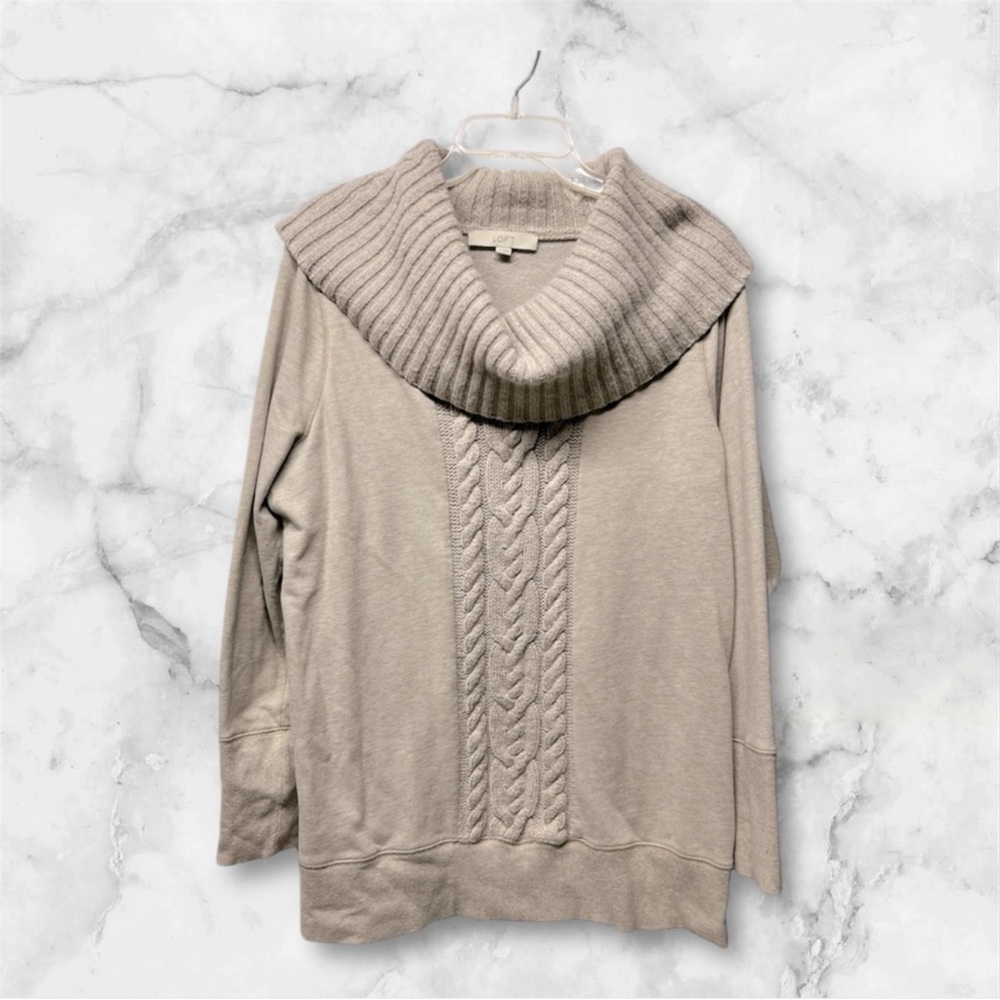 LOFT natural tan beige knit pullover cowl neck sweater cotton/wool blend size XL